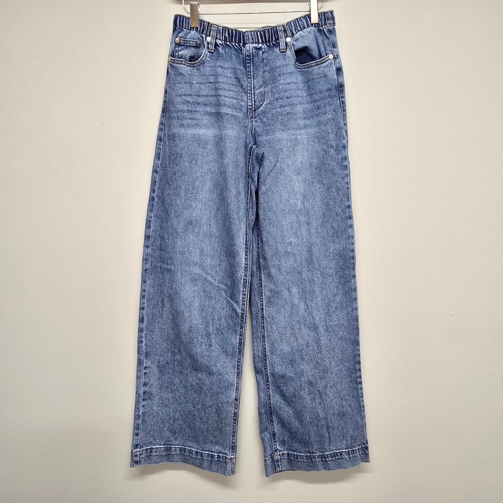 OAT New York ComfortWeave Wide Leg Jeans Womens 2/26 Elastic Waist Casual Boho